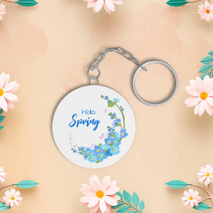 Blauer Frühling Blumen Akryllischer Schlüsselanhän Schlüsselanhänger