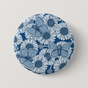 Blauer Frühling, wilde Blume, Gänseblümchen Button
