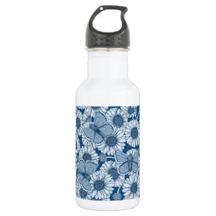 Blauer Frühling, wilde Blume, Gänseblümchen Edelstahlflasche