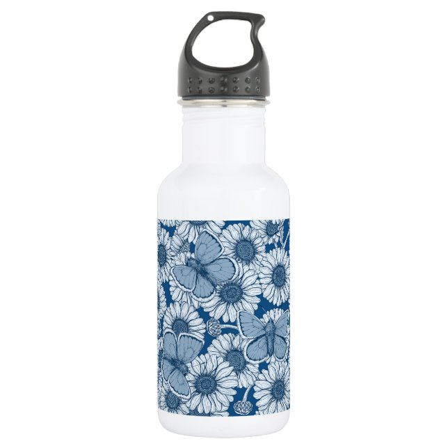 Blauer Frühling, wilde Blume, Gänseblümchen Edelstahlflasche (Vorderseite)