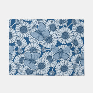 Blauer Frühling, wilde Blume, Gänseblümchen Fußmatte