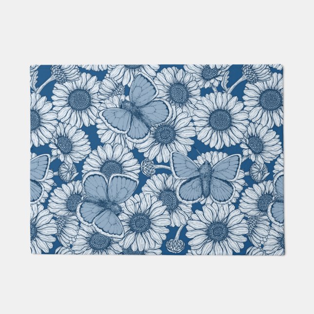 Blauer Frühling, wilde Blume, Gänseblümchen Fußmatte (Vorderseite)