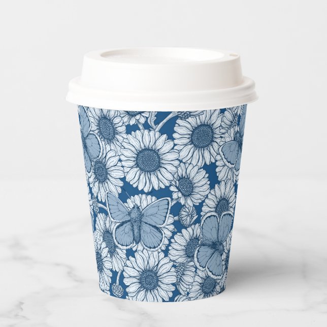 Blauer Frühling, wilde Blume, Gänseblümchen Pappbecher (Vorderseite)