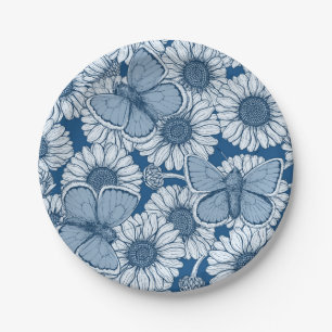 Blauer Frühling, wilde Blume, Gänseblümchen Pappteller