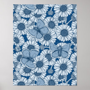 Blauer Frühling, wilde Blume, Gänseblümchen Poster