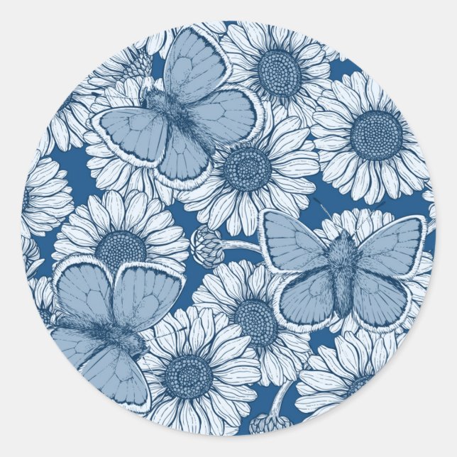 Blauer Frühling, wilde Blume, Gänseblümchen Runder Aufkleber (Vorderseite)