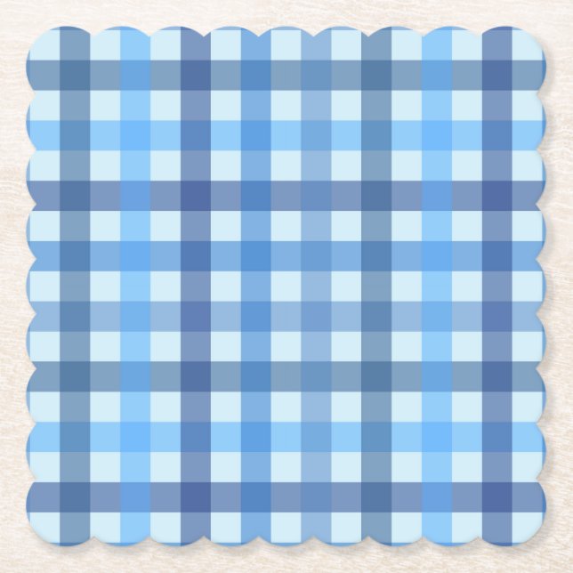 Blauer Fünf-Farben-Gingham-Muster-Papieruntersetze Untersetzer (Vorderseite)
