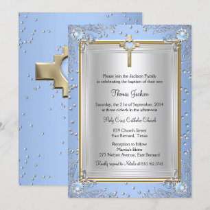 Blauer Funkel-Juwel-Taufe Christening Gold 2 Einladung