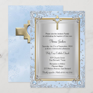 Blauer Funkel-Juwel Taufe Christening Gold Einladung