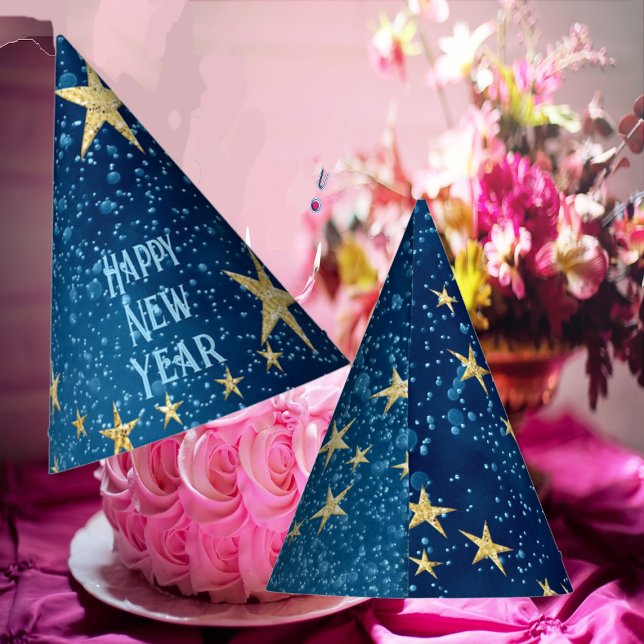 Blauer Funkeln Neujahr Glitzer Stars Blumenmotiv Partyhütchen (Blue Sparkling New Year Glitter Stars Floral Party Party Hat)