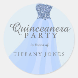 Blauer funkelnder Glitzer Gown Quinceanera Party Runder Aufkleber