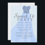 Blauer funkelnder Glitzer Gown Sweet 16 Einladung<br><div class="desc">Blue Sparkling Glitzer Gown Sweet 16 Einladende Party Einladung Perfect for a Sweet 16 Party / 16. Geburtstag See Matching Artikel wie Sticker,  Napkins Labels und vieles mehr.</div>