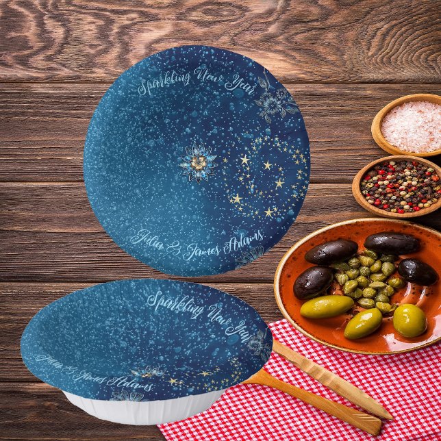 Blauer funkelnder Neujahrsfest Glitzer Sterne Blum Pappteller (Blue Sparkling New Year Glitter Stars Floral Party Paper Bowls)