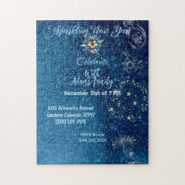 Blauer funkelnder Neujahrsfest Glitzer Sterne Blum Puzzle