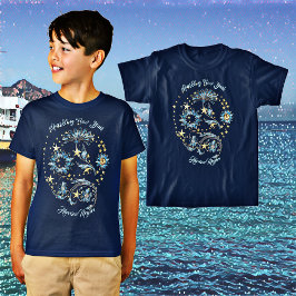 Blauer funkelnder Neujahrsfest Glitzer Sterne Blum T-Shirt