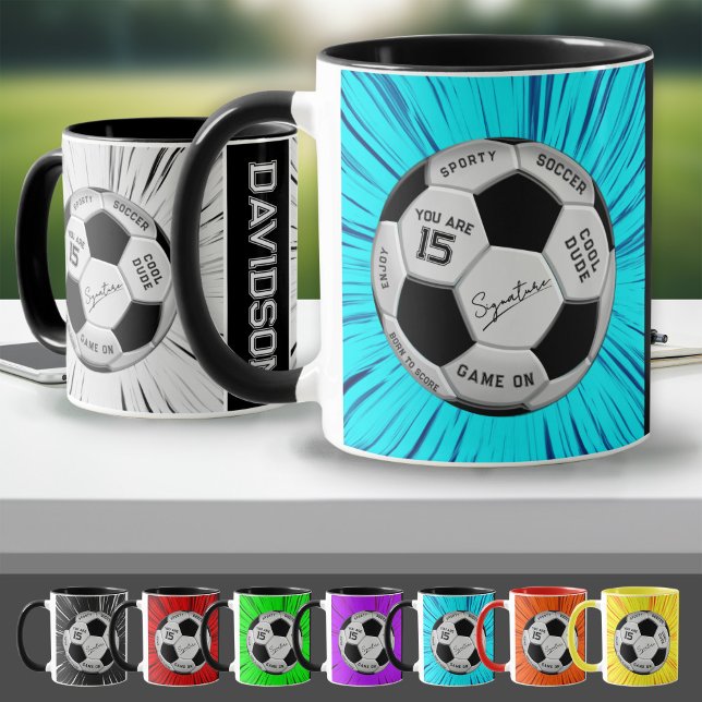 Blauer Fußball Custom Alter Name Geburtstag  Tasse (Von Creator hochgeladen)