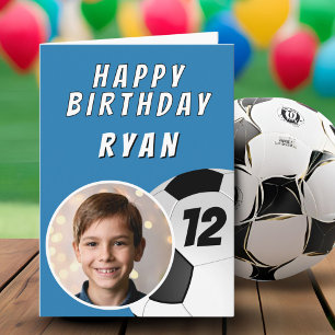 Blauer Fußball Foto Geburtstag Karte
