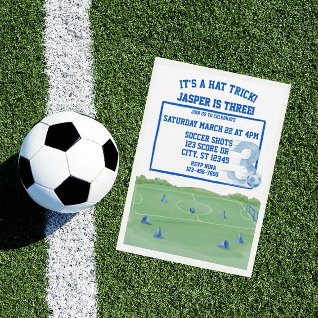 Blauer Fußball-Hattrick, 3. Geburtstag Einladung (Von Creator hochgeladen)