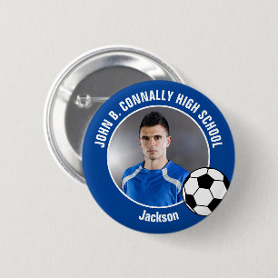 Blauer Fußballspieler-Foto-High-School-Geist Button