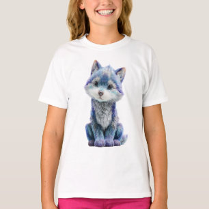 Blauer Galaxie-Wolf-Welpe Kinder T-Shirt
