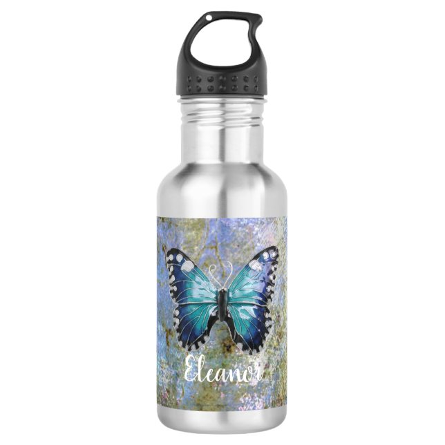 Blauer Galaxy Butterfly Personalisiert Edelstahlflasche (Vorderseite)