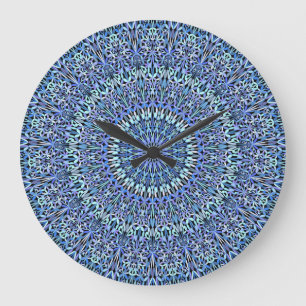 Blauer Garten der Leben-Mandala Große Wanduhr