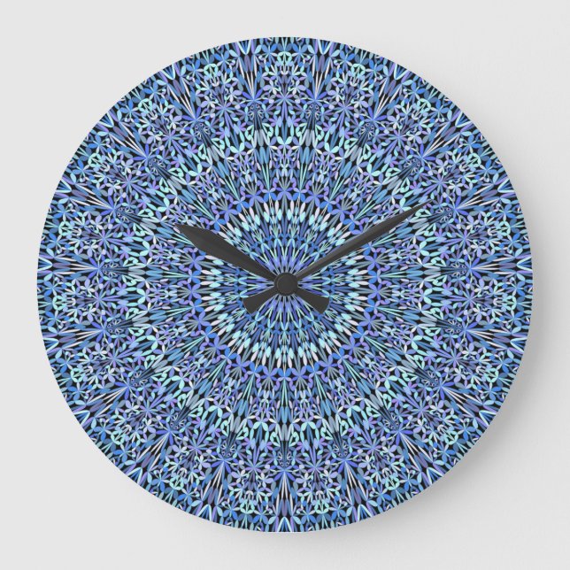 Blauer Garten der Leben-Mandala Große Wanduhr (Vorderseite)