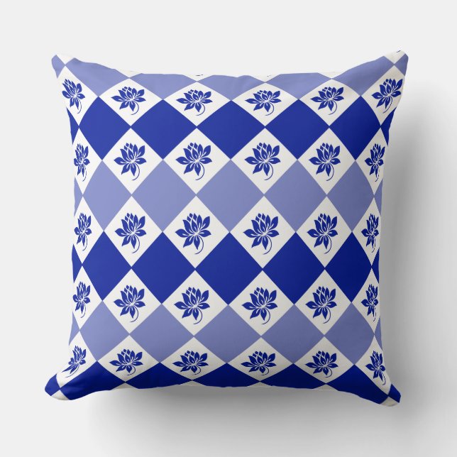 Blauer Garten | Diamond Pattern Gewindekissen Kissen (Vorderseite)