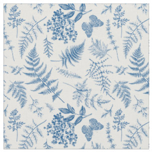 Blauer Garten Schmetterling & Florales Gartenmuste Stoff