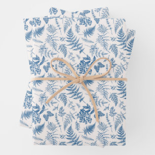 Blauer Garten Schmetterling und Blumengarten Muste Geschenkpapier Set