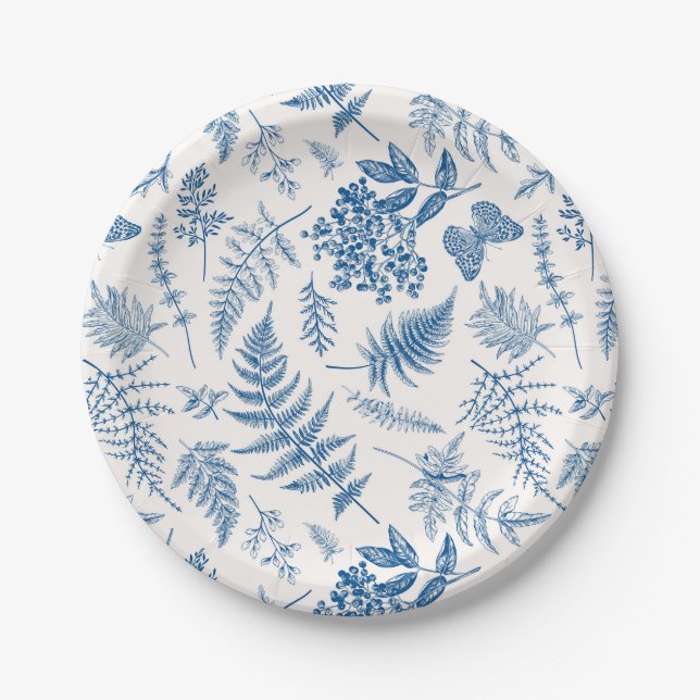 Blauer Garten Schmetterling und Blumengarten Muste Pappteller (Vorderseite)