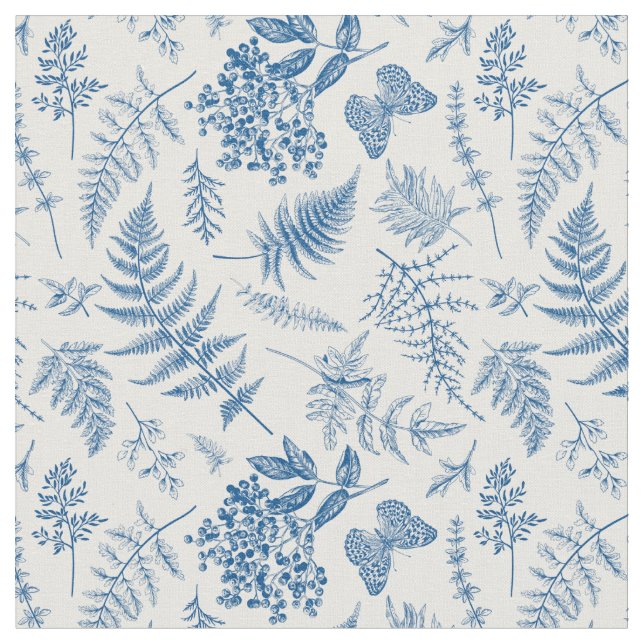 Blauer Garten Schmetterling und Blumengarten Muste Stoff (Nahaufnahme)