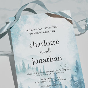 Blauer Gebirgswald Rustikale Hochzeit Einladung