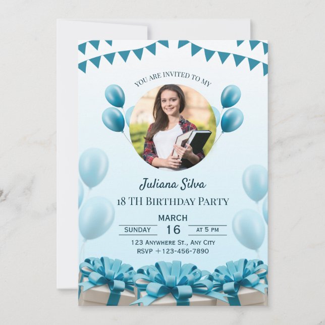 Blauer Geburtstag Einladung (Vorderseite)