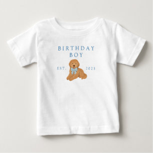 Blauer Geburtstagsjunge Golden Doodle Welpen-Gebur Baby T-shirt
