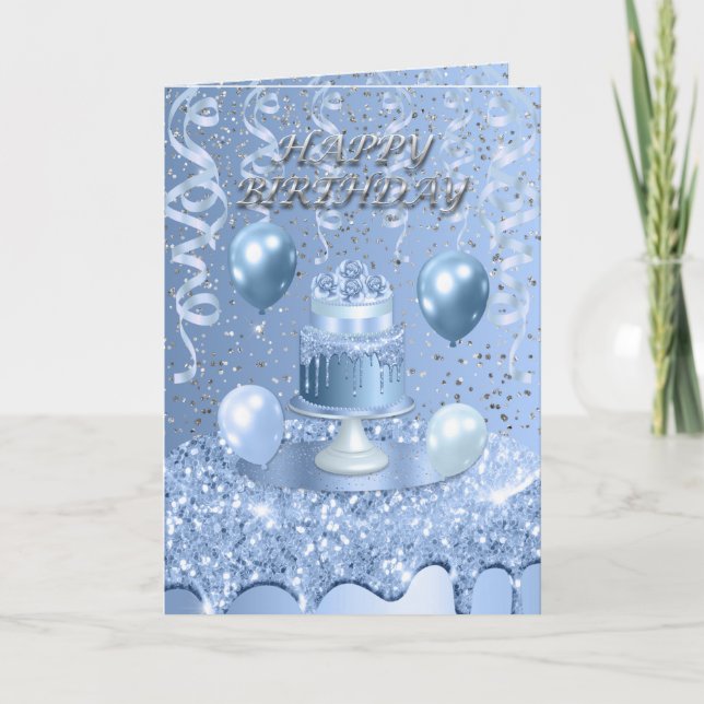 Blauer Geburtstagskuchen Einladung (Vorderseite)