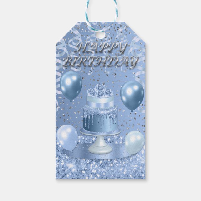 Blauer Geburtstagskuchen Geschenkanhänger (Vorderseite)