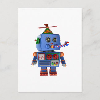 Blauer Geburtstagsspielzeug-Roboter Postkarte