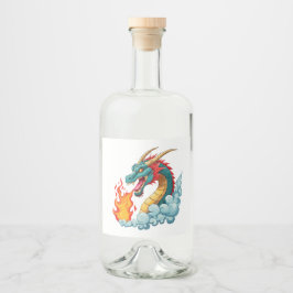 Blauer gehörnter Drache Alkoholflaschenetikett