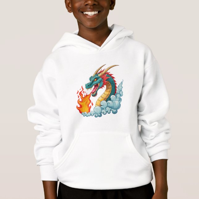 Blauer gehörnter Drache Hoodie (Vorderseite)