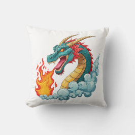 Blauer gehörnter Drache Kissen