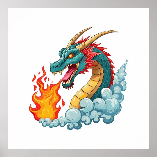 Blauer gehörnter Drache Poster (Vorne)