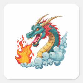 Blauer gehörnter Drache Quadratischer Aufkleber