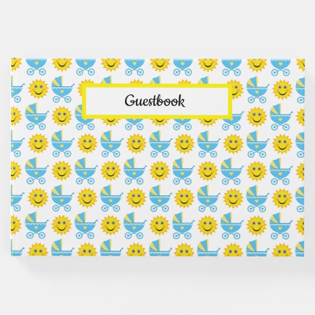 BLAUER-GELBEN-WEISSE BABY-PFLEGE SONNEN GÄSTEBUCH (Vorderseite)