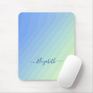 Blauer gelber Farbverlauf Girly Schrift Monogramm Mousepad