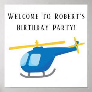 Blauer gelber Hubschrauber Geburtstagsparty Poster