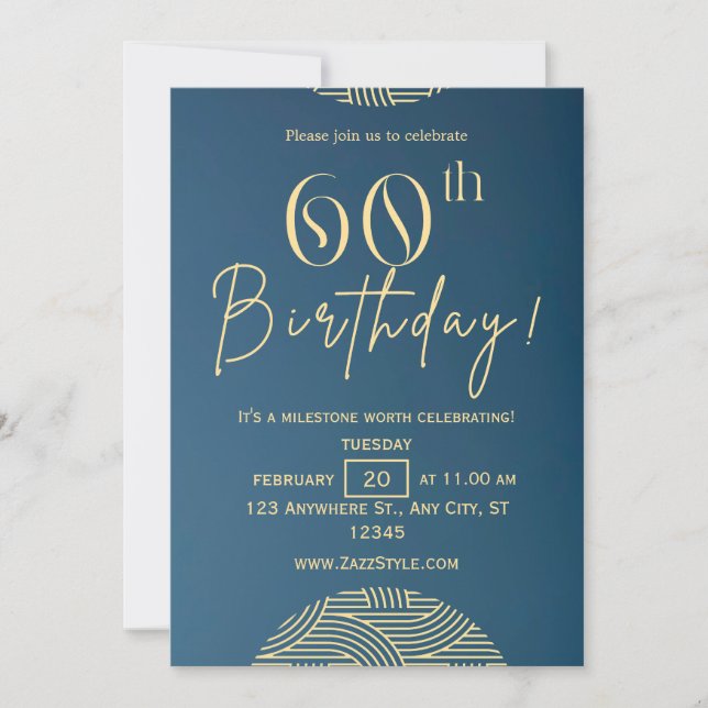 Blauer gelber Minimal 60. Geburtstag Einladung (Vorderseite)