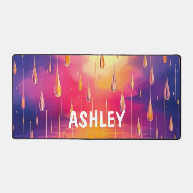 Blauer gelber Regenfall Wasserfarbenfroh Schreibtischunterlage (Vorderseite)