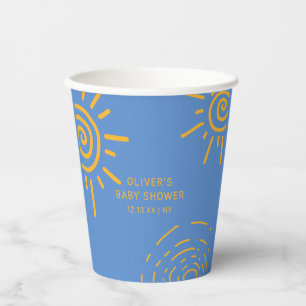 Blauer gelber Retro-Ray mit Sonnenschutzdusche Pappbecher
