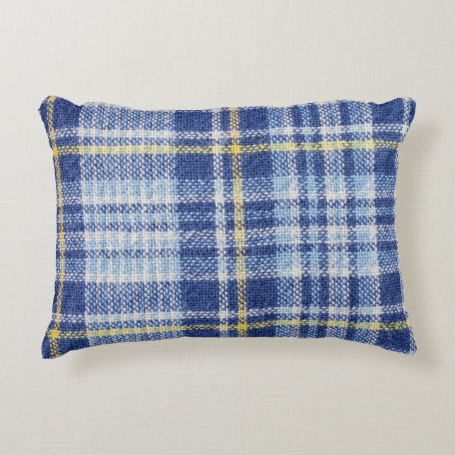 Blauer Gelber Tartan: Modische Karierte Dekokissen (Vorderseite)